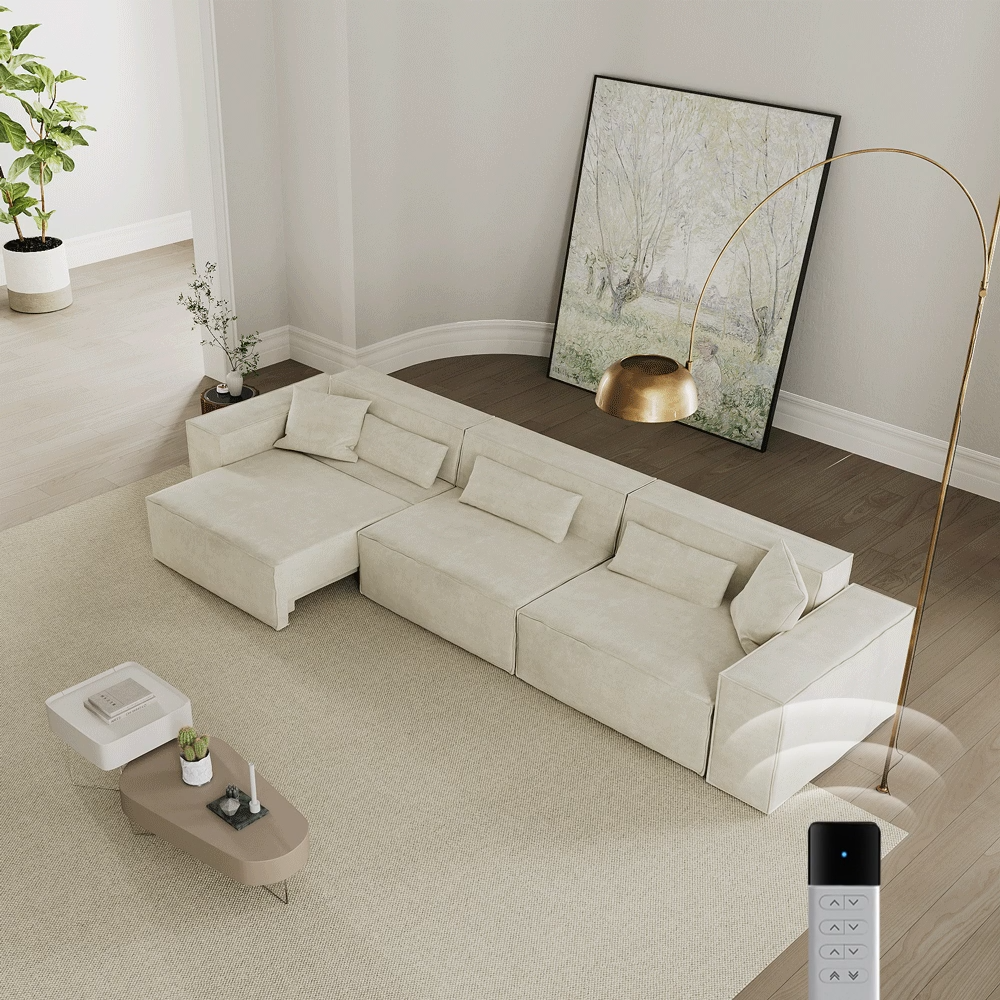 Deep Seat Beige Fabric Smart Furniture