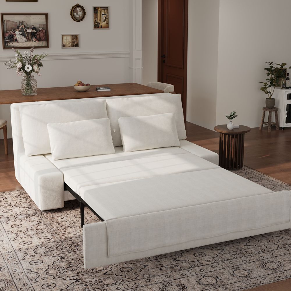 Comfortable Beige Cotton Linen Sofa Beds