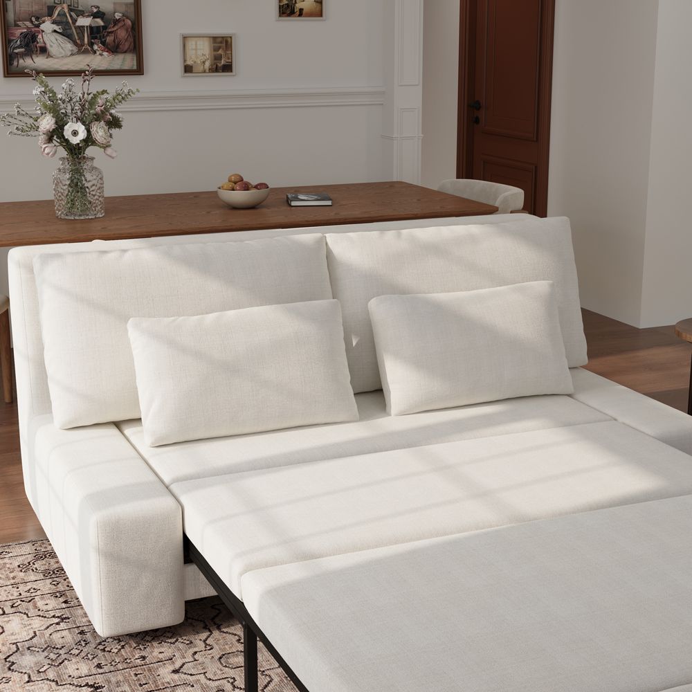 Beige Beige Cotton Linen Sofa Beds