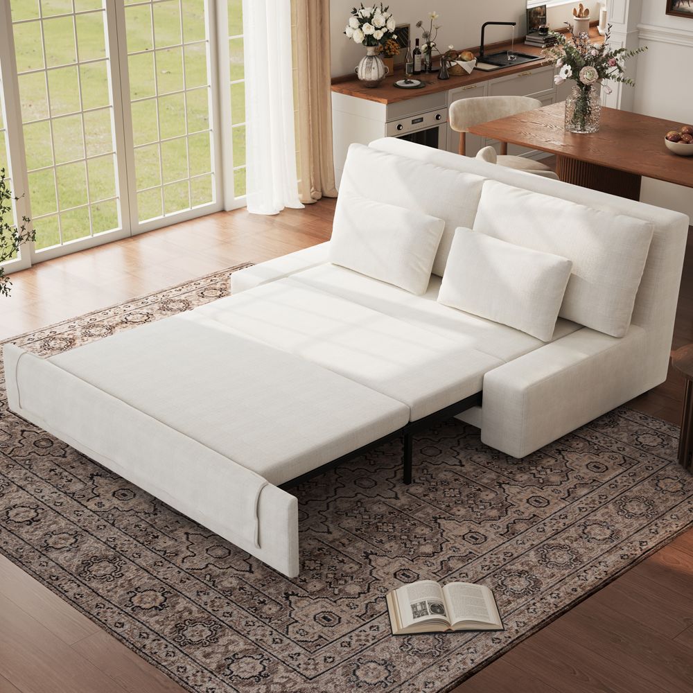 Modern Beige Cotton Linen Sofa Beds