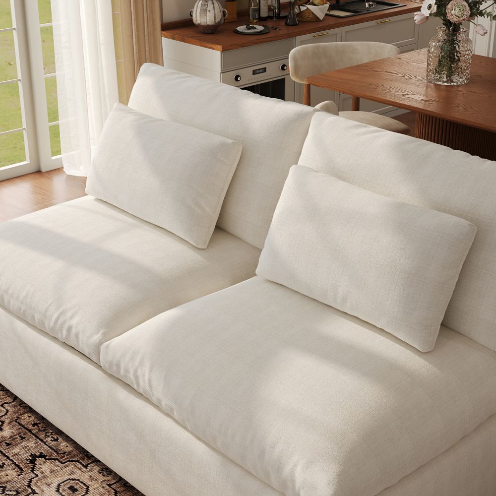 Bedroom Beige Cotton Linen Sofa Beds
