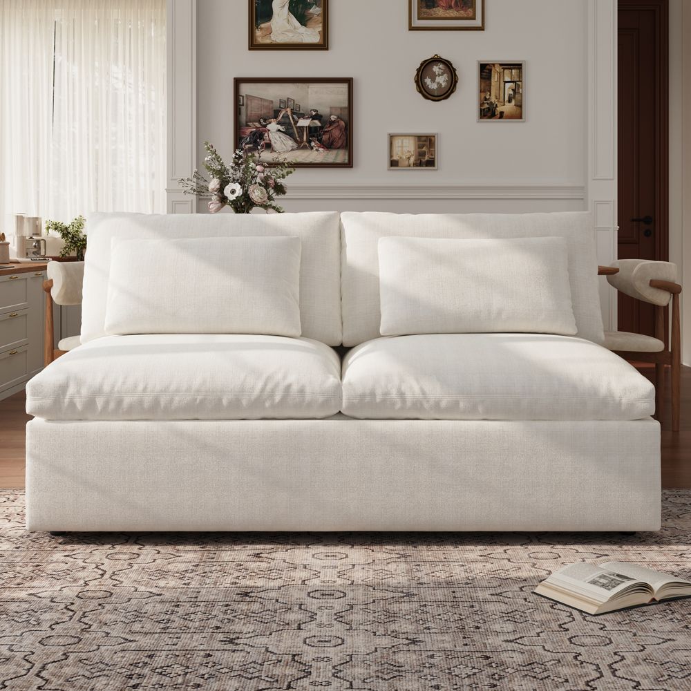 Living Room Beige Cotton Linen Sofa Beds