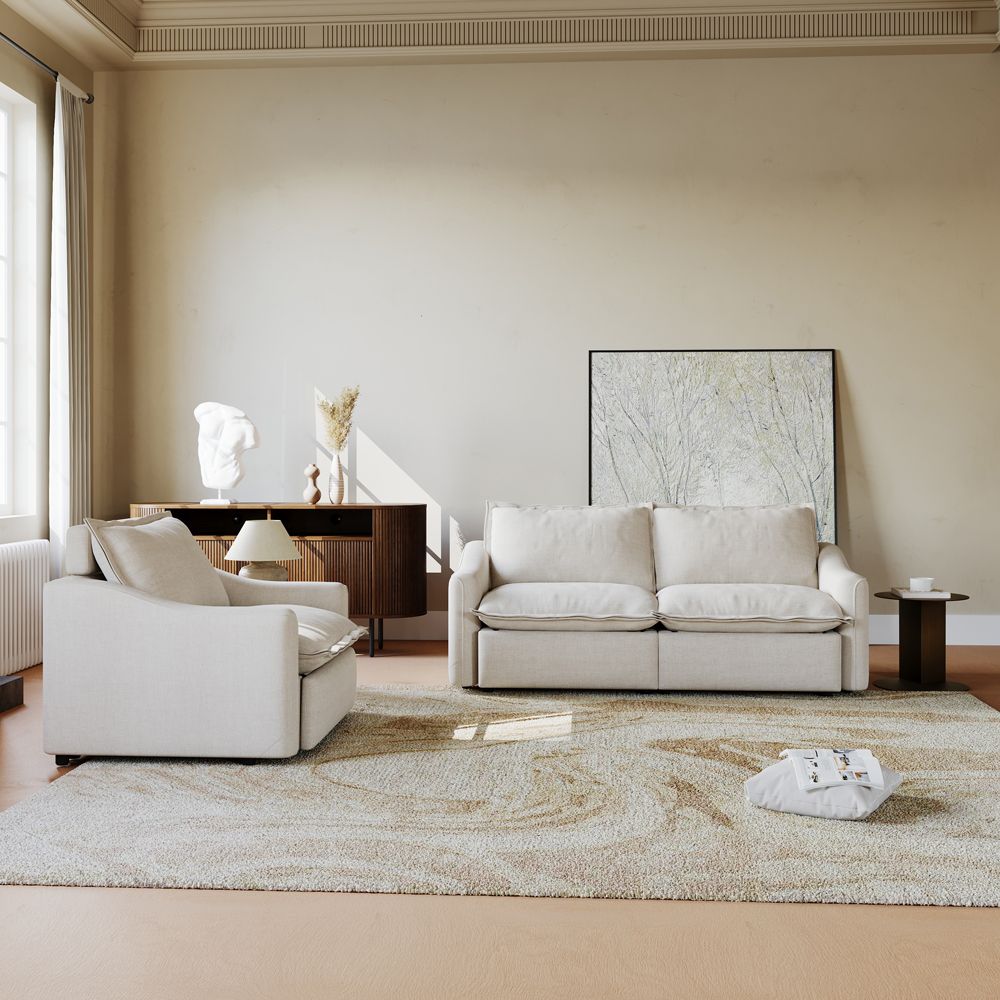 Very Relaxed Beige Velvet Sofa Set