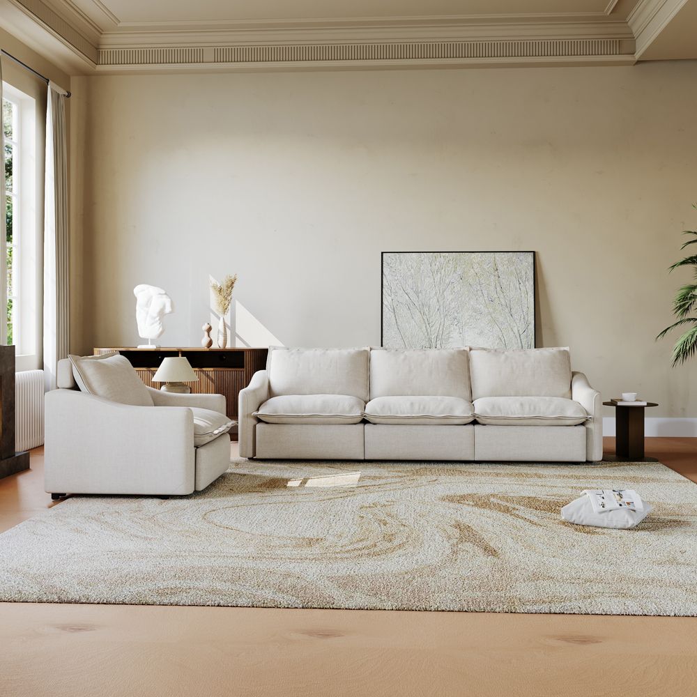 Large Beige Velvet Sofa Set