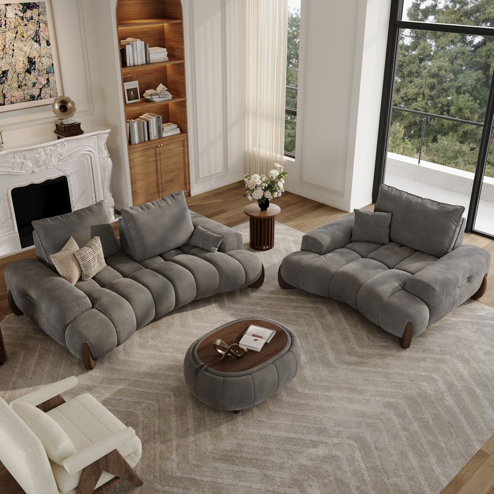 5-6 Seater Grey Velvet Sofa Set