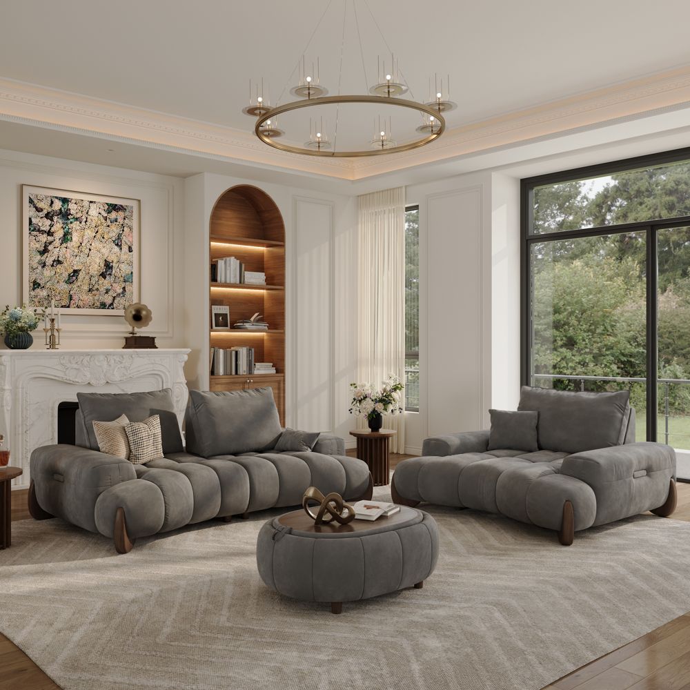 Modern Grey Velvet Sofa Set