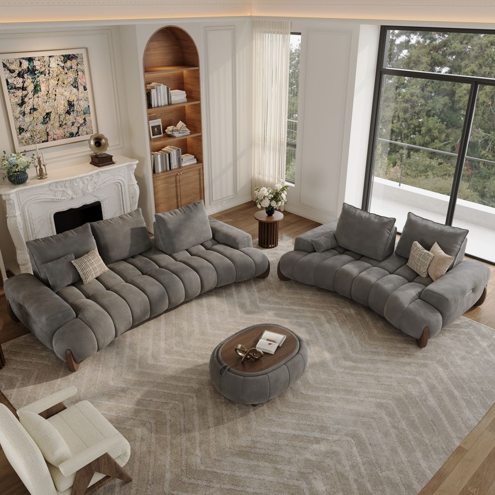 Deep Seat Grey Velvet Sofa Set