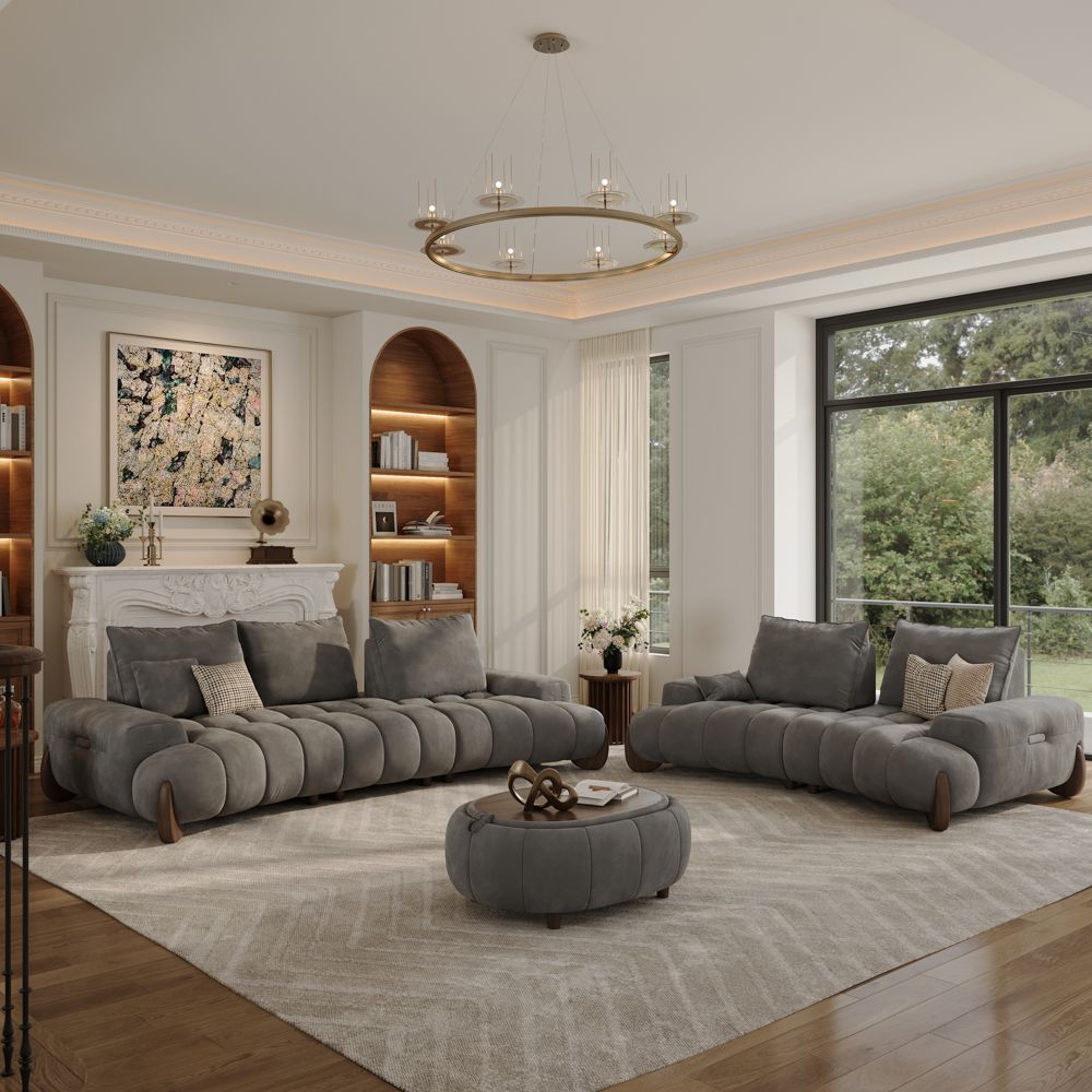 Sleeper Grey Velvet Sofa Set