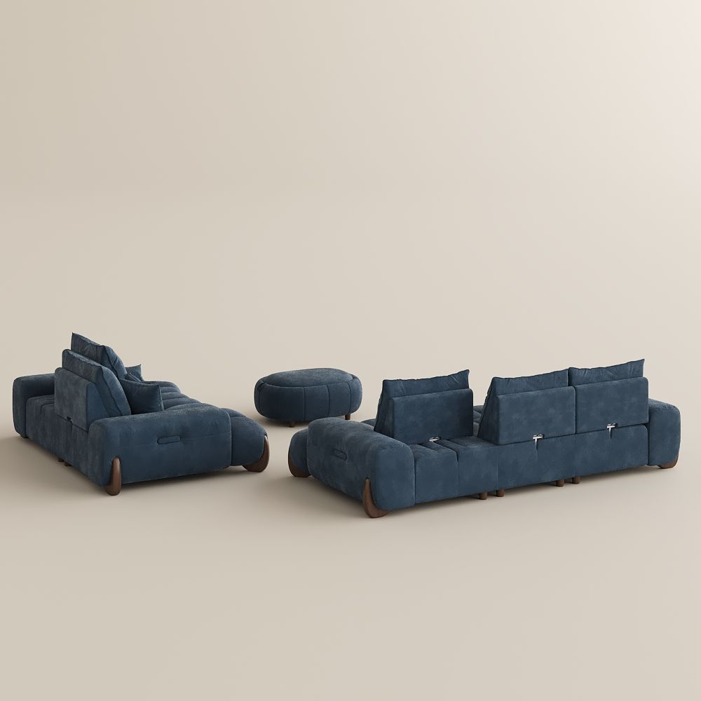 Beige Blue Velvet Sofa Set