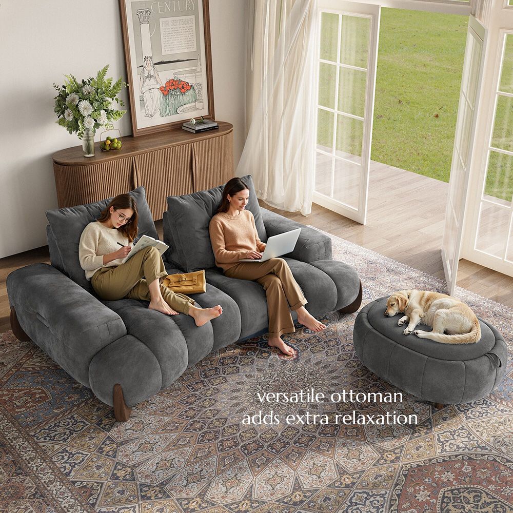 Deep Seat Grey Velvet Sofa Set
