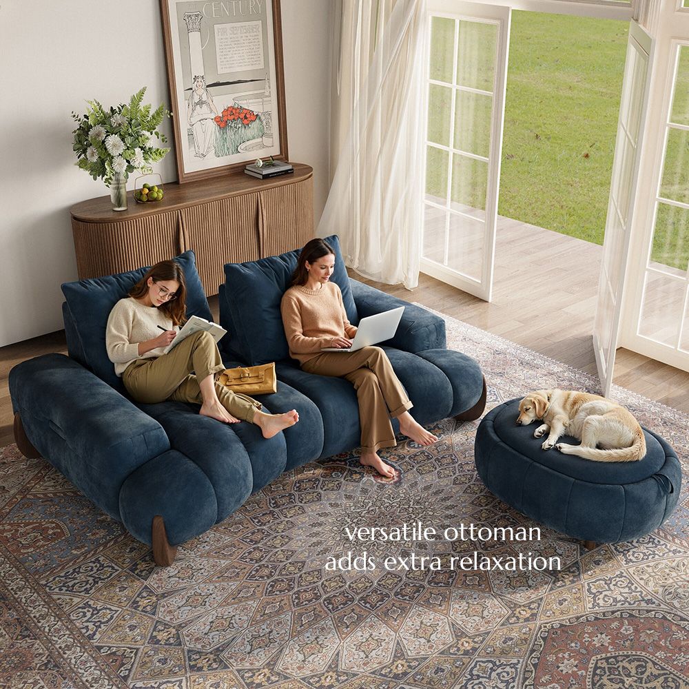 Fabric Blue Velvet Sofa Set