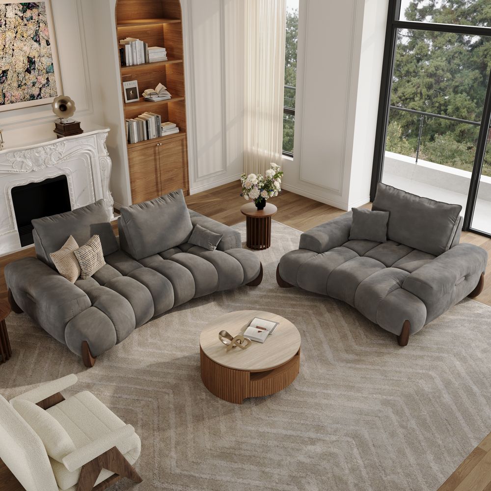 Deep Seat Gray Velvet Sofa Set