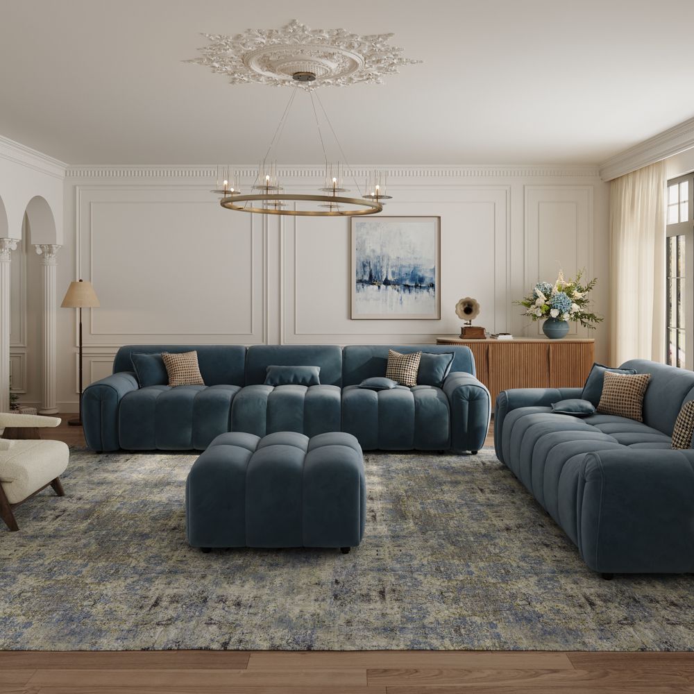 Blue Velvet Sofa Set