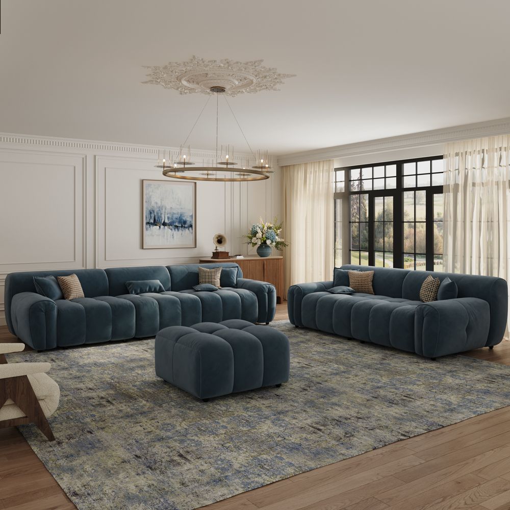 Blue Velvet Sofa Set