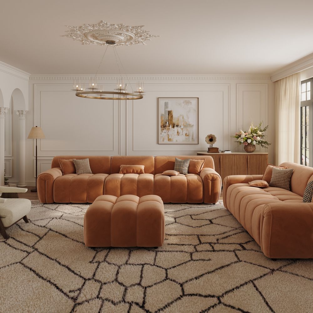 Brown Velvet Sofa Set