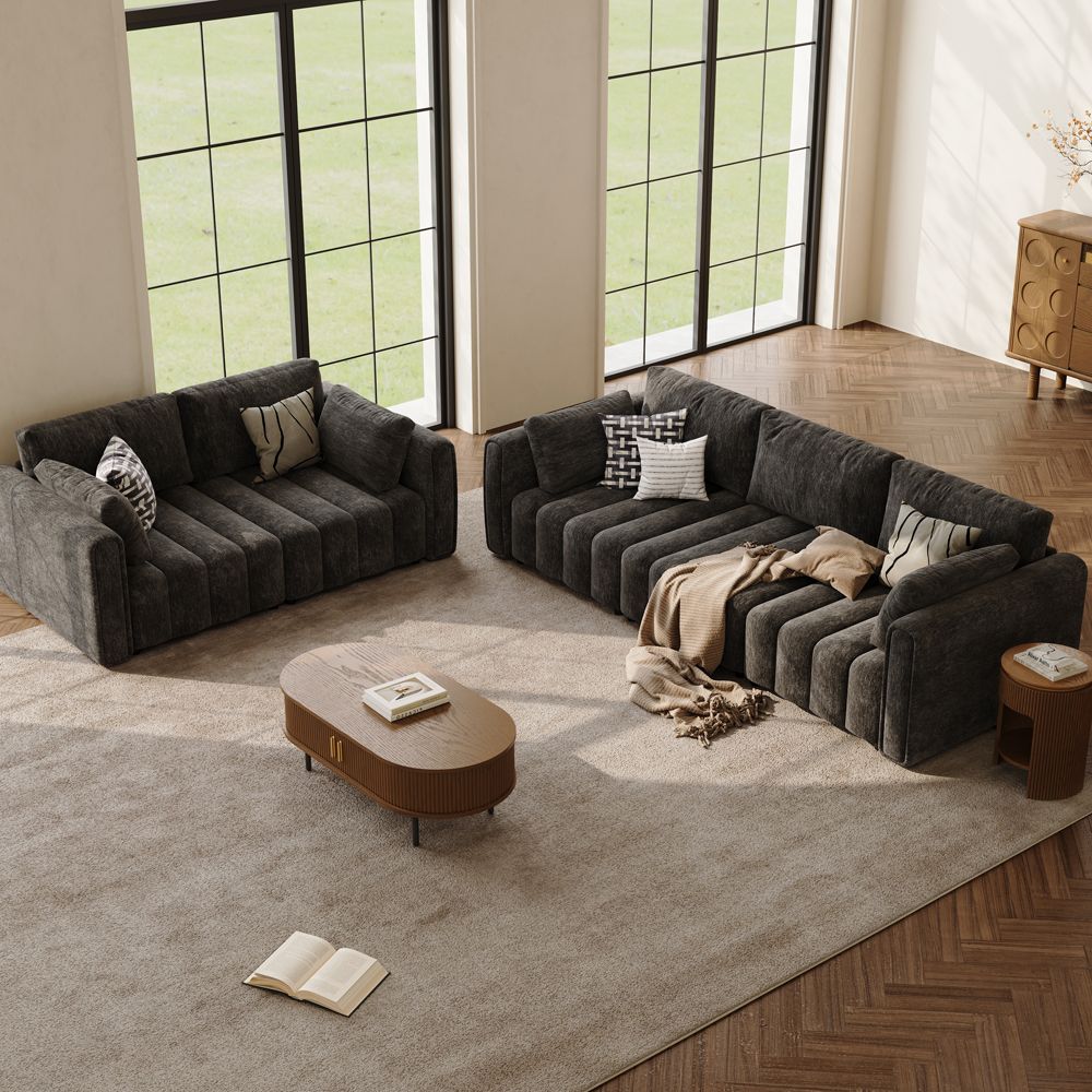 Comfortable Black Chenille Sofa Set
