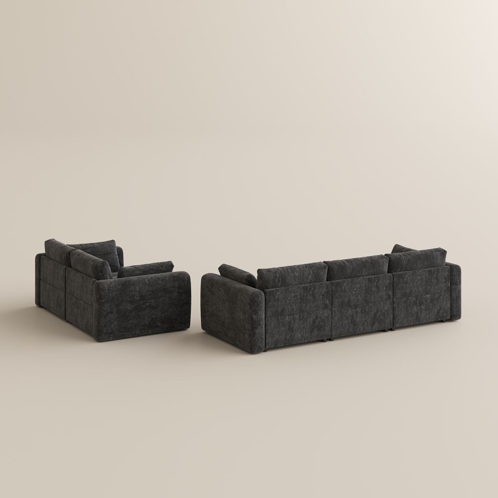 Mid Century Modern Black Chenille Sofa Set