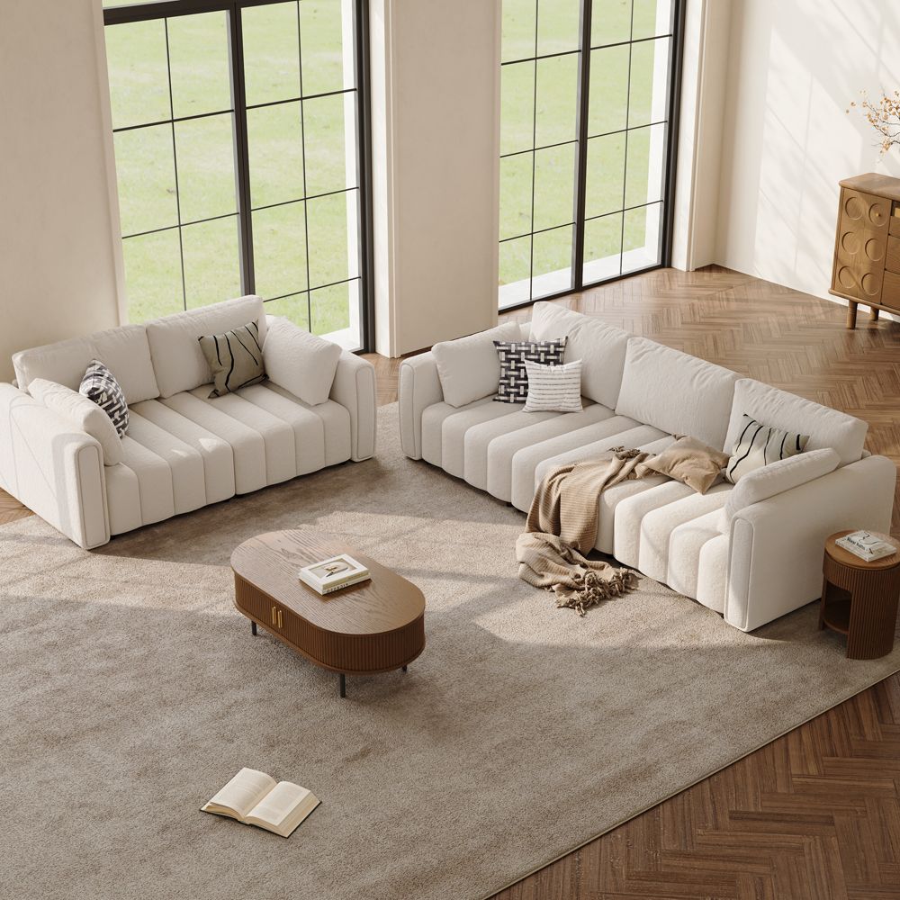 Partial Assembly Required Beige Chenille Sofa Set