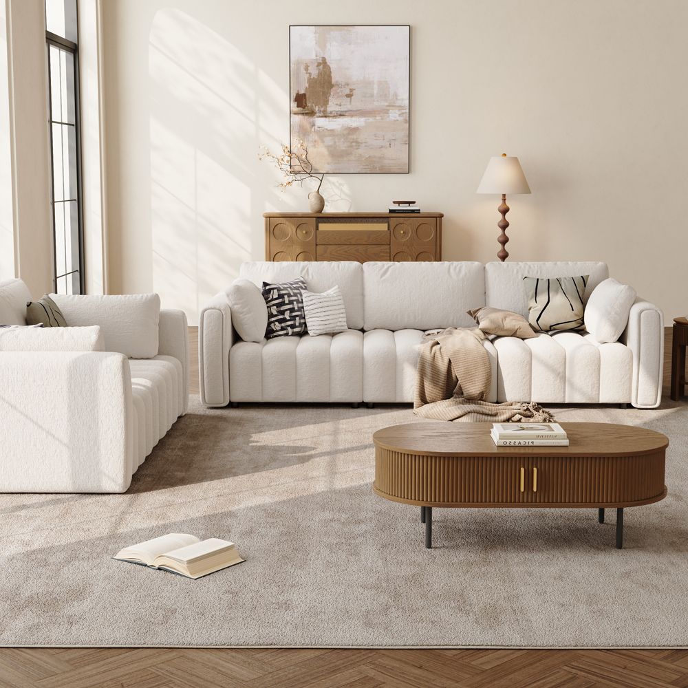 Partial Assembly Required Beige Chenille Sofa Set