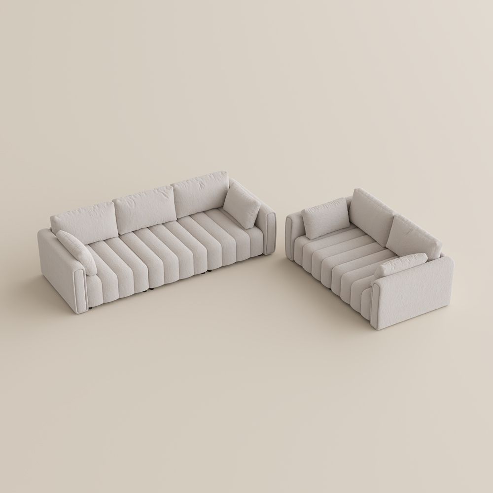 Living Room Beige Chenille Sofa Set