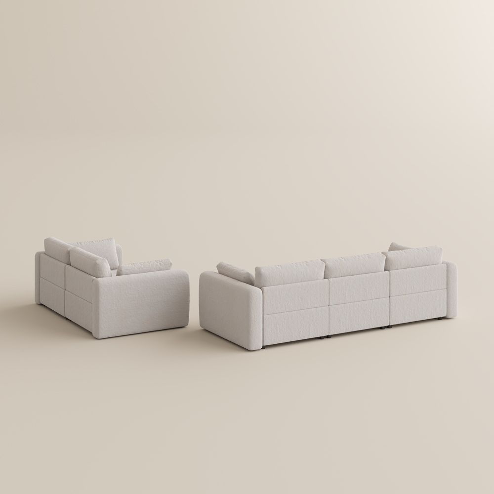 5-6 Seater Beige Chenille Sofa Set
