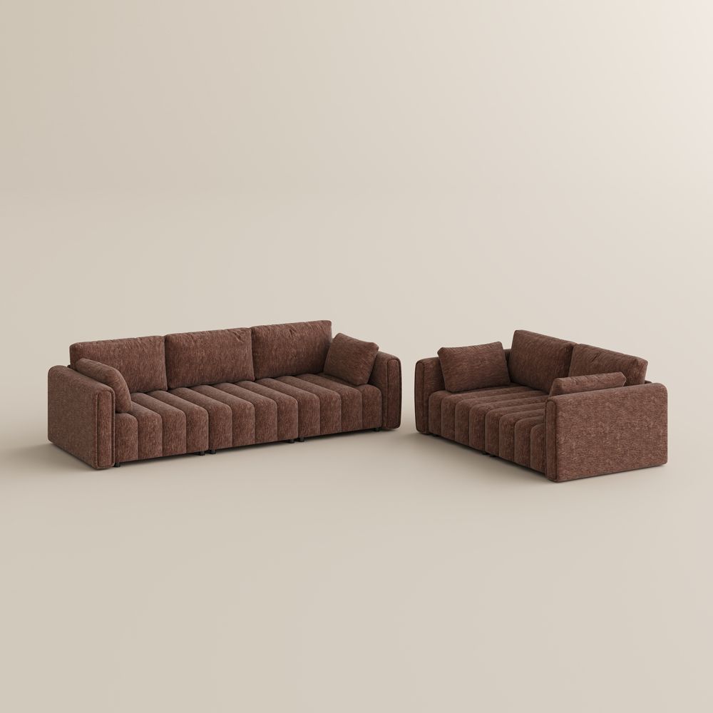 Partial Assembly Required Brown Chenille Sofa Set