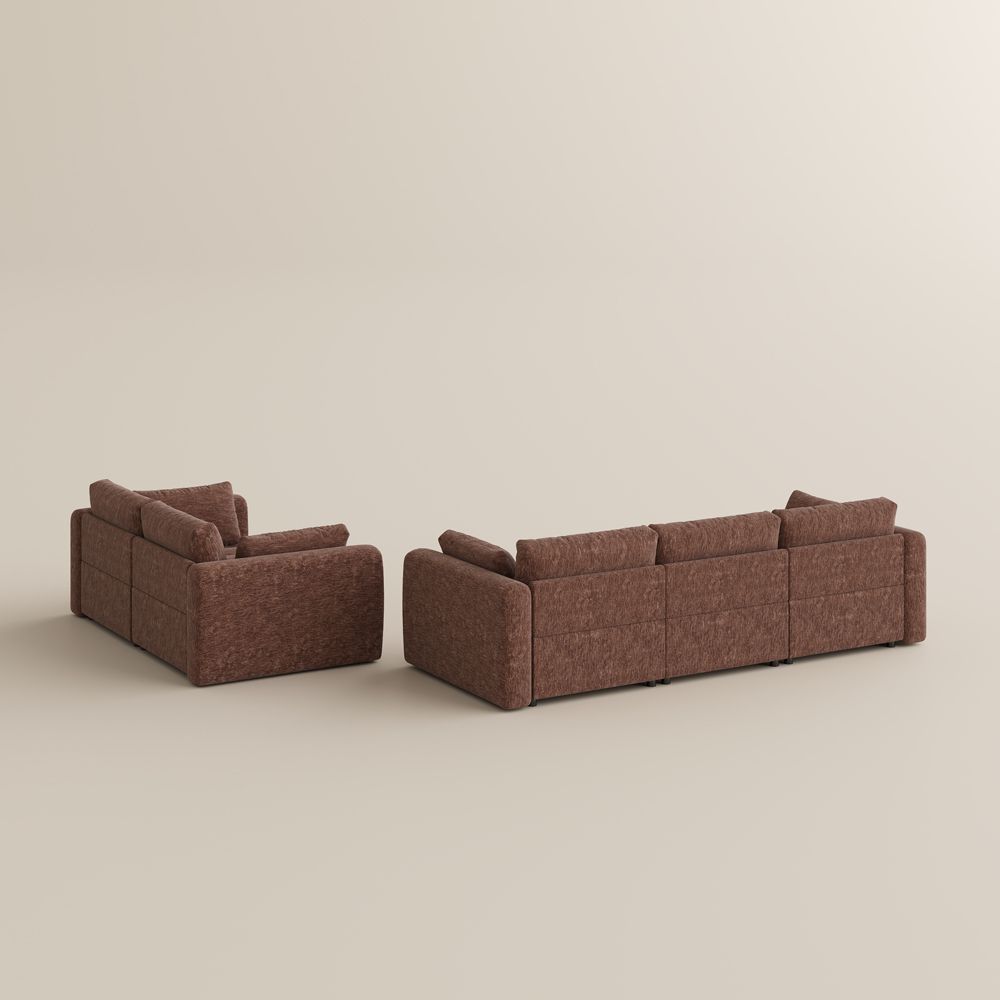 Partial Assembly Required Brown Chenille Sofa Set