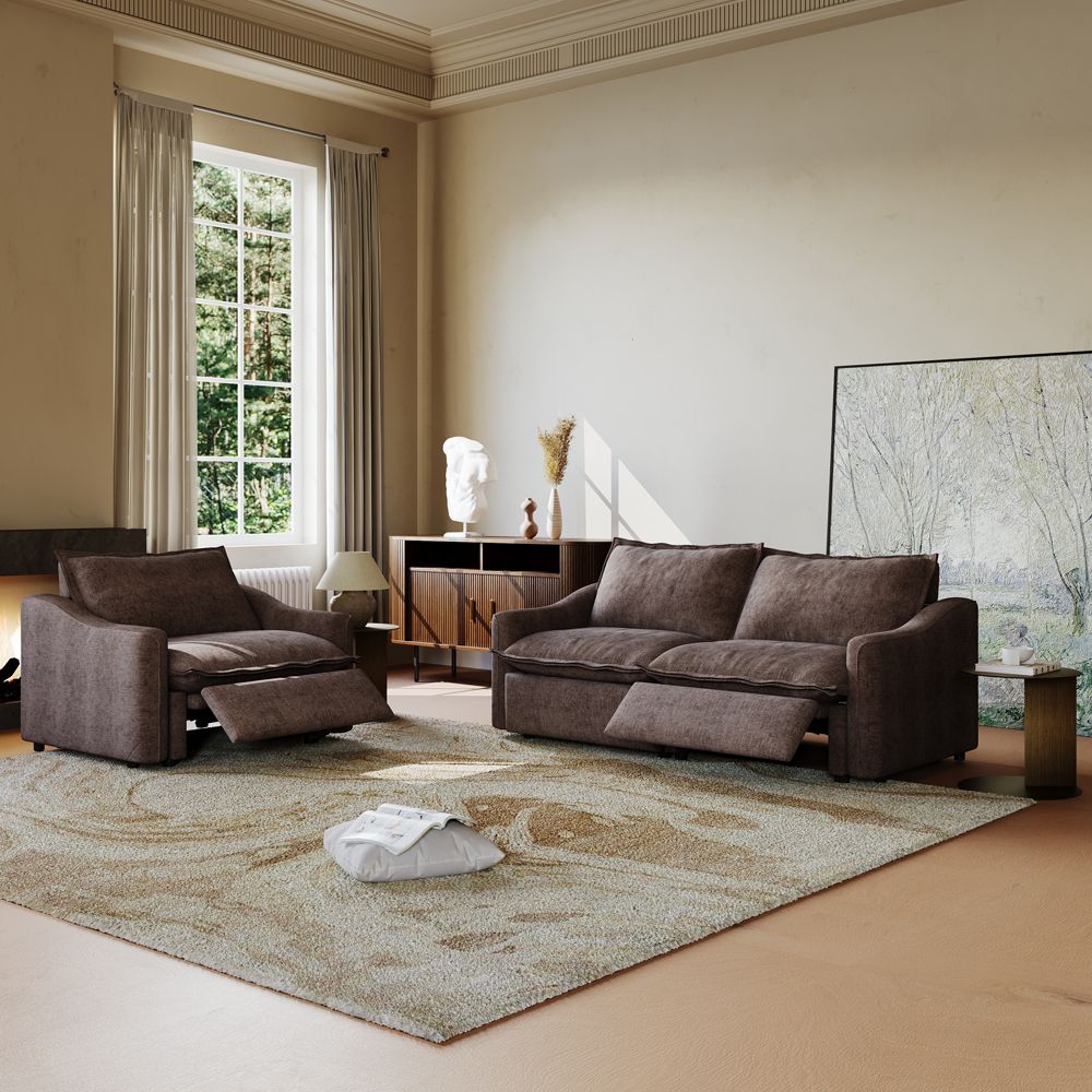 Adjustable Khaki MDF&Glass Sofa Set