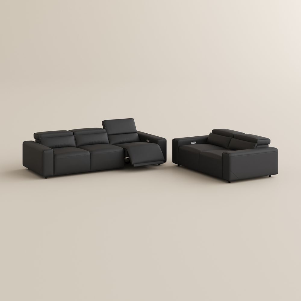 Power Outlet Black Eco-friendly Microfiber Leather Sofa Set