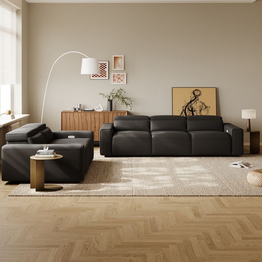 Modern Minimalist Black Eco-friendly Microfiber Leather Sofa Set