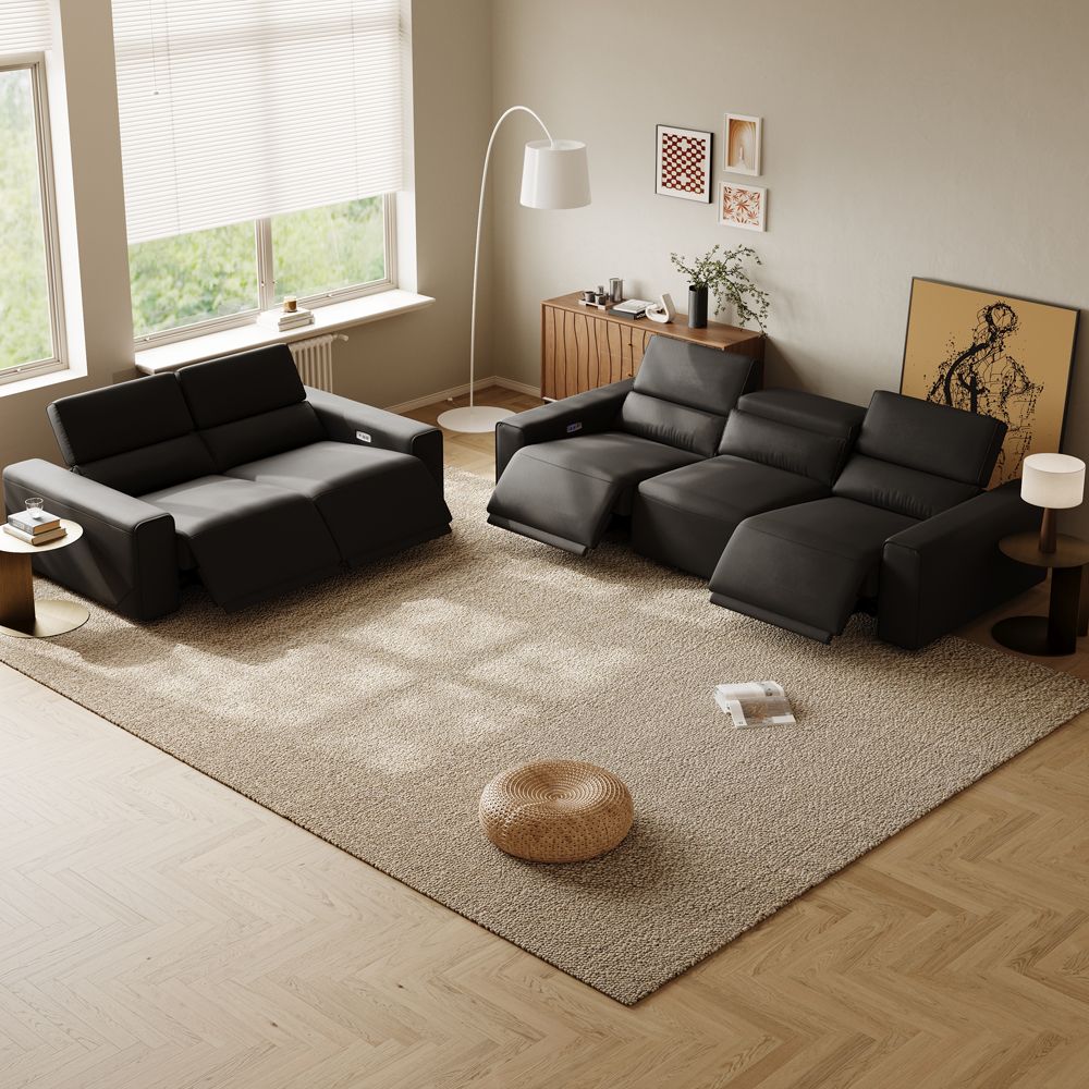 Recliner Black Eco-friendly Microfiber Leather Sofa Set