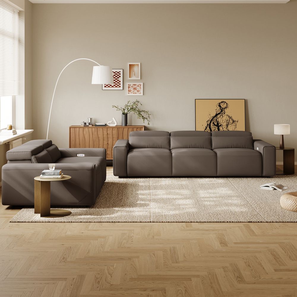 Square Light Brown Eco-friendly Microfiber Leather Sofa Set