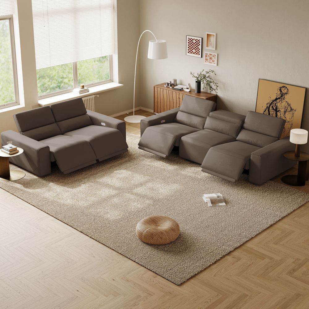 Square Light Brown Eco-friendly Microfiber Leather Sofa Set