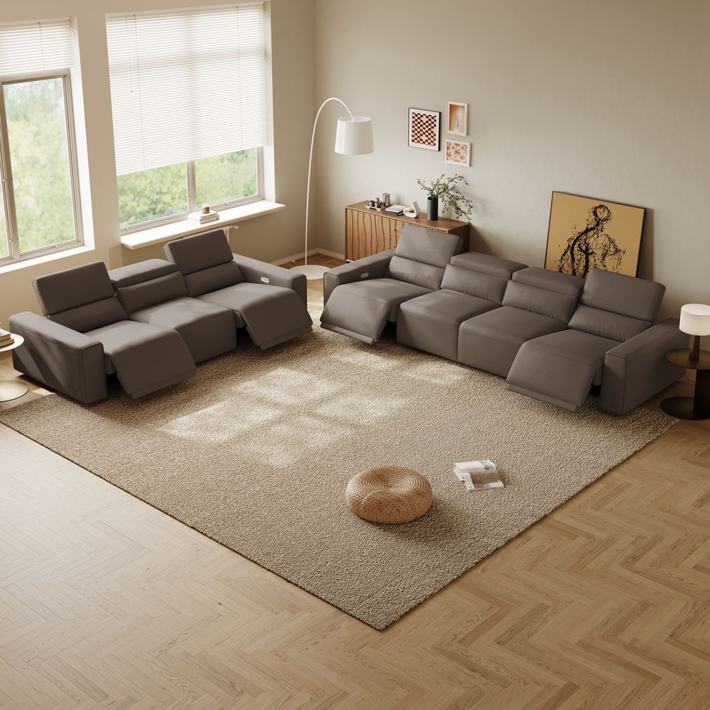 Modular Light Brown Eco-friendly Microfiber Leather Sofa Set