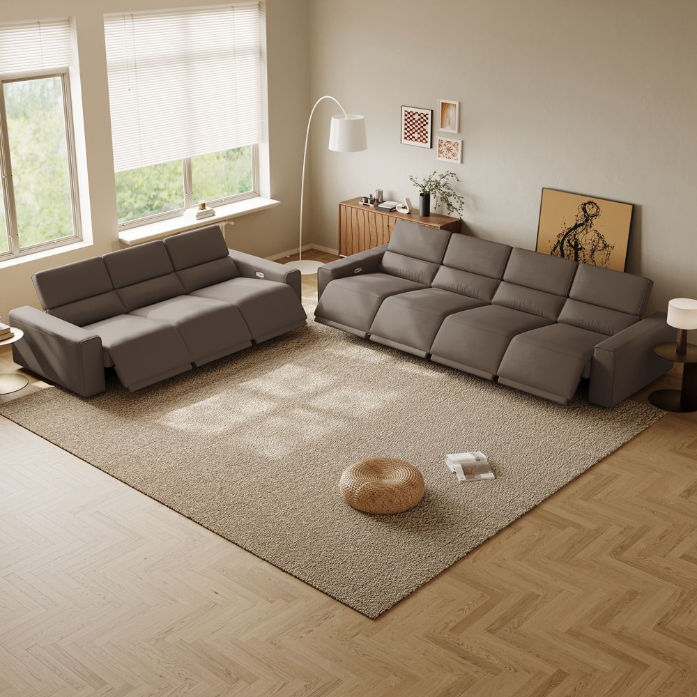 Recliner Light Brown Eco-friendly Microfiber Leather Sofa Set