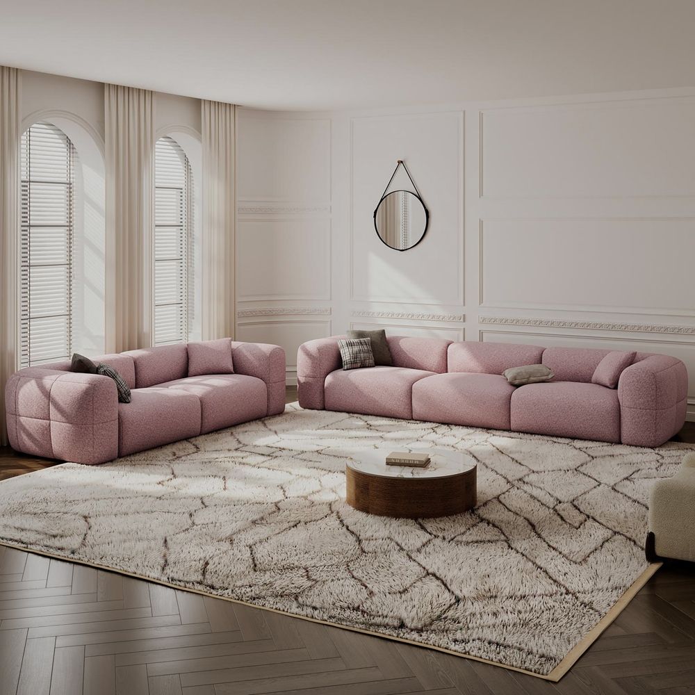 Pink Pink Chenille Sofa Set