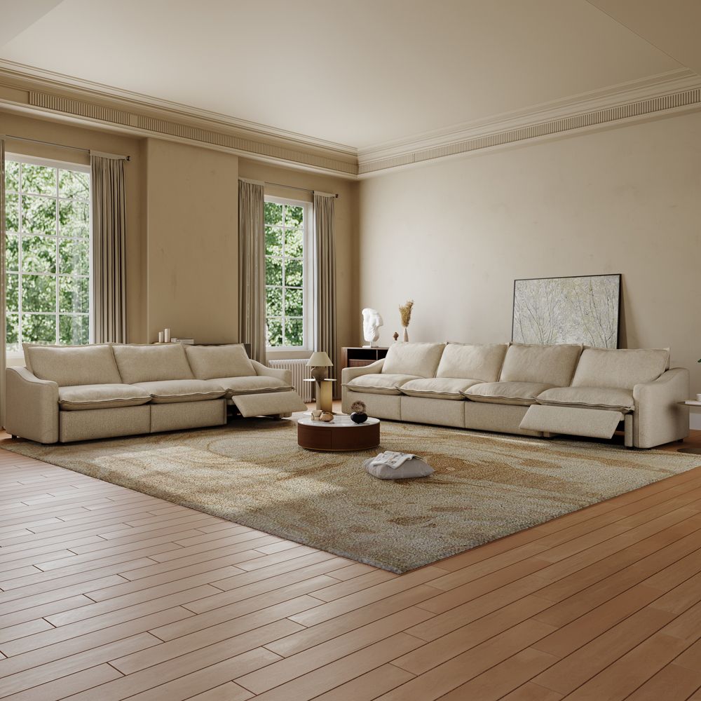 Oversized Beige Linen Sofa Set
