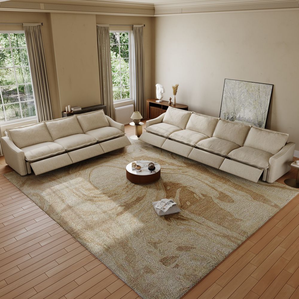 5-6 Seater Beige Linen Sofa Set