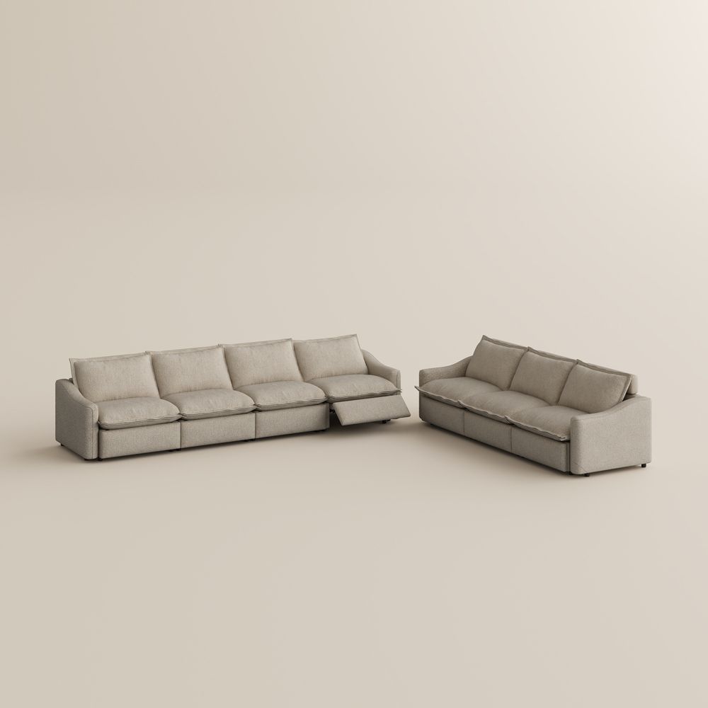 3-4 Seater Beige Linen Sofa Set