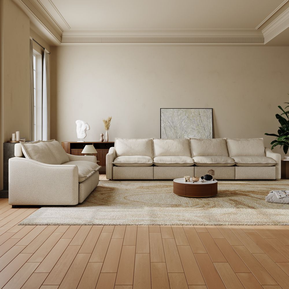 4-5 Seater Beige Linen Sofa Set