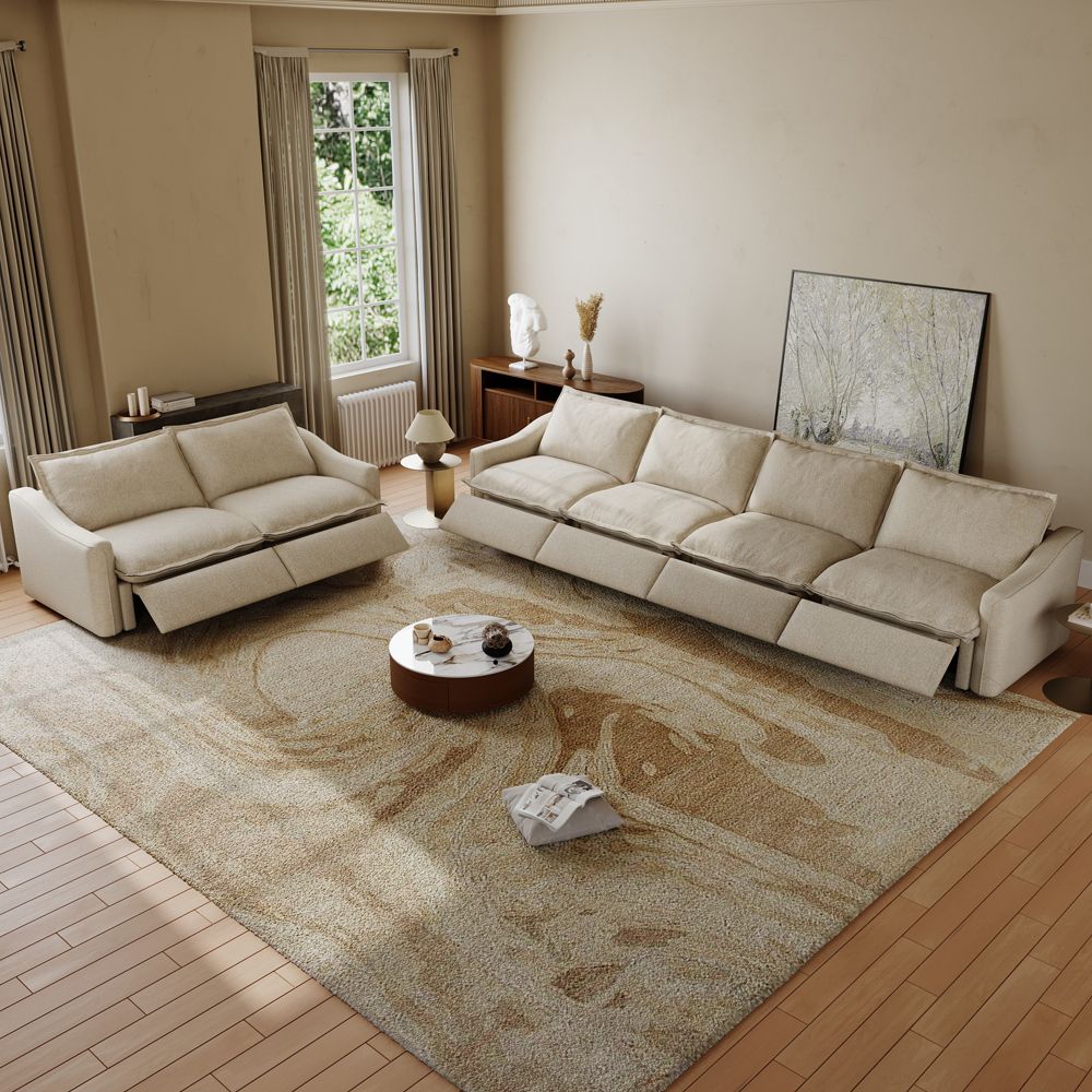 3-4 Seater Beige Linen Sofa Set