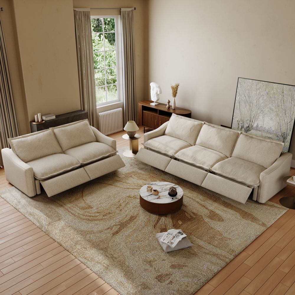 4-5 Seater Beige Linen Sofa Set
