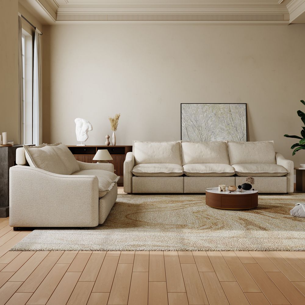 Oversized Beige Linen Sofa Set