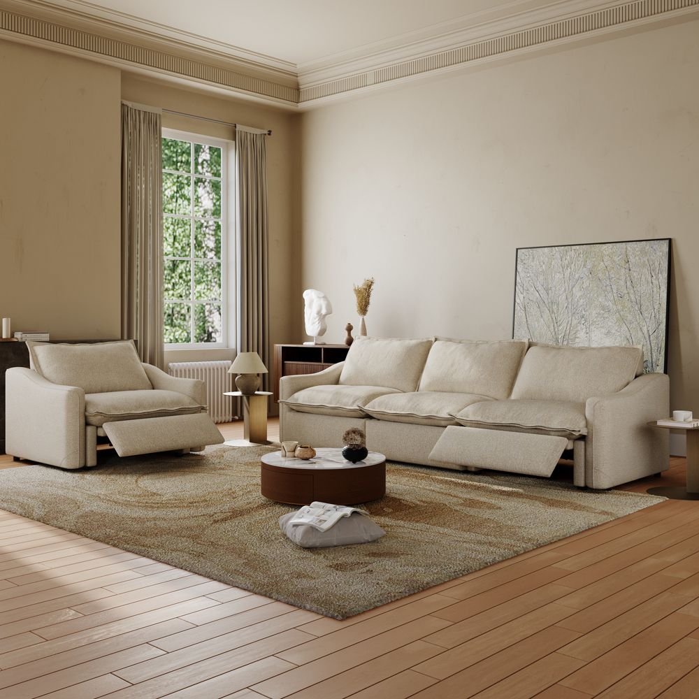 7+Seater Beige Linen Sofa Set