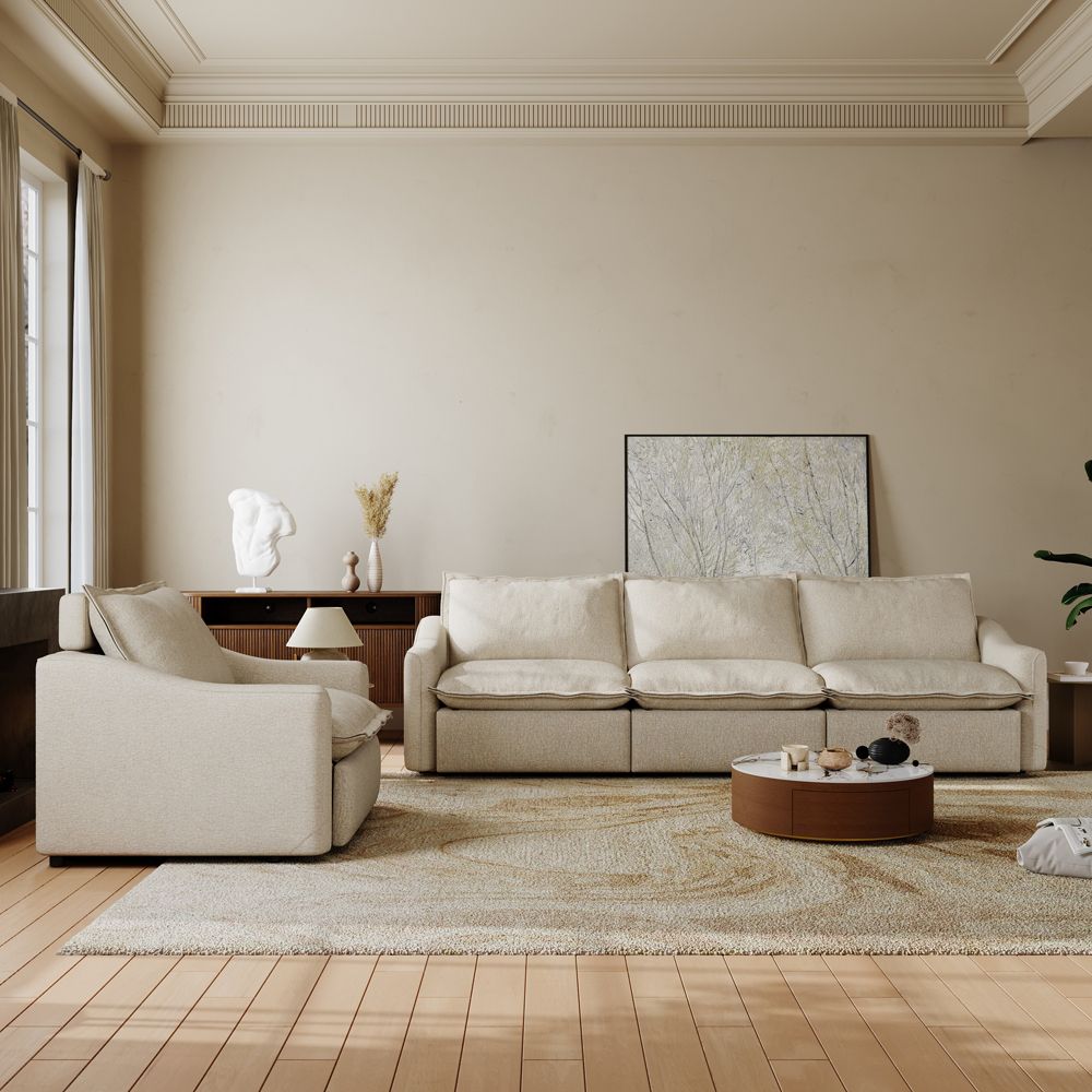 Modern Beige Linen Sofa Set