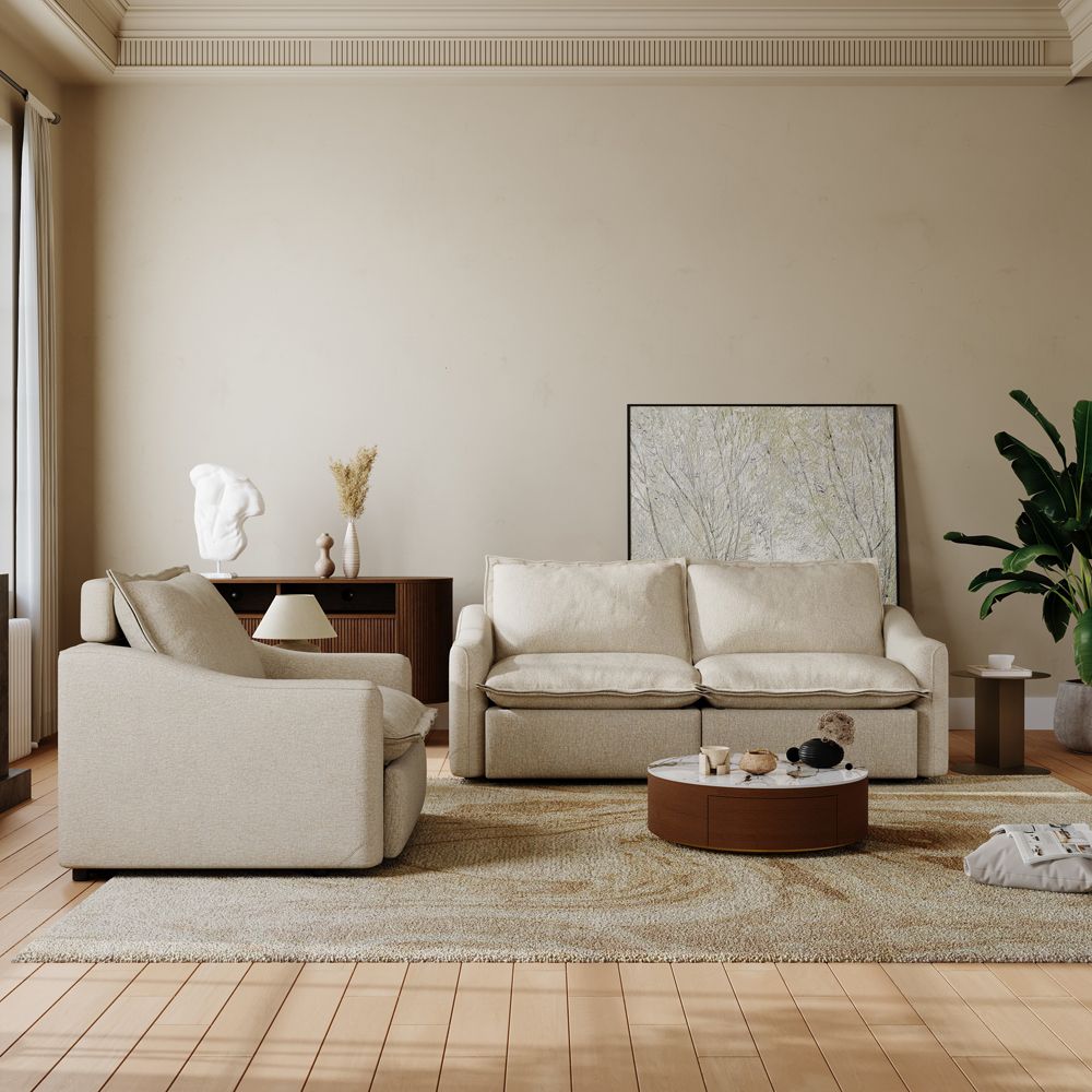Ultra Soft Beige Linen Sofa Set
