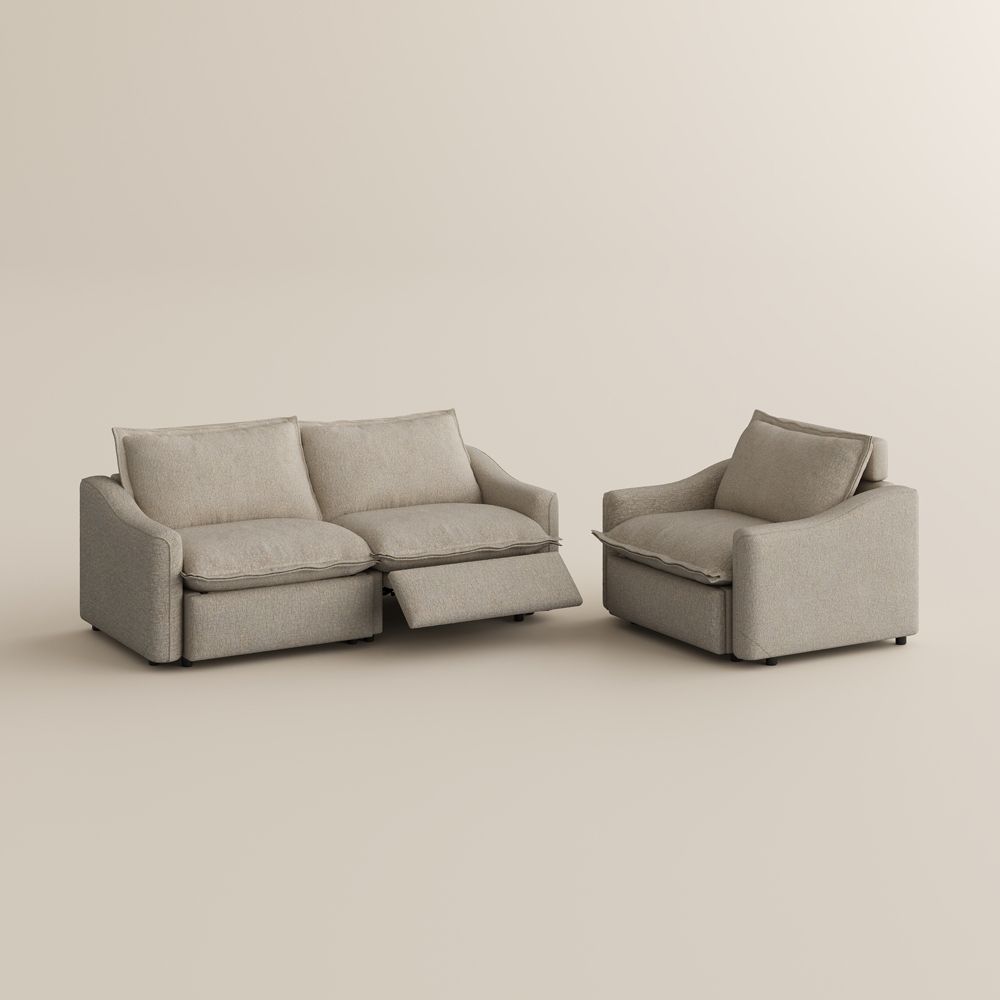 Oversized Beige Linen Sofa Set