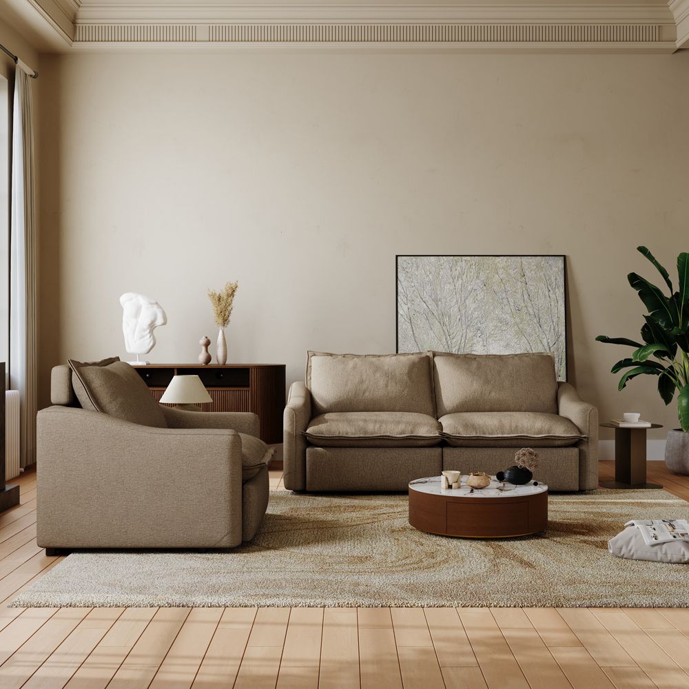 Modern Khaki Linen Sofa Set