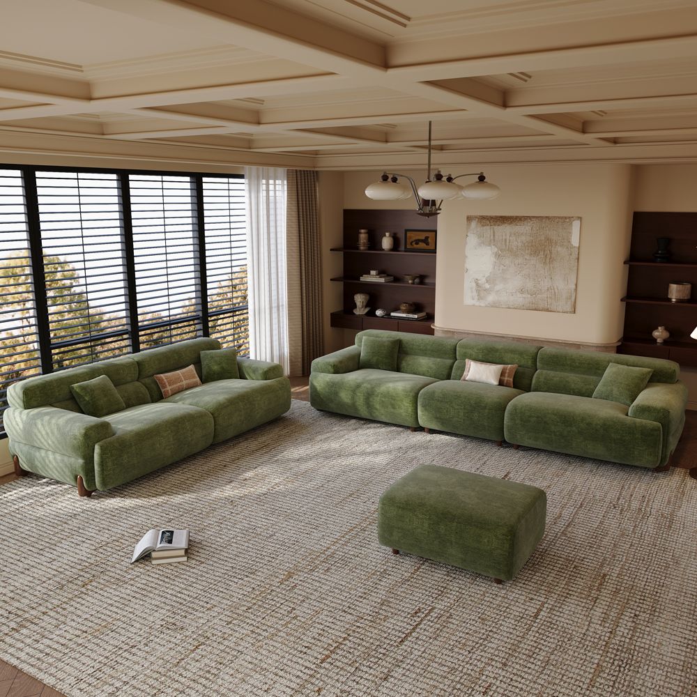 Medium Green Chenille Sofa Set