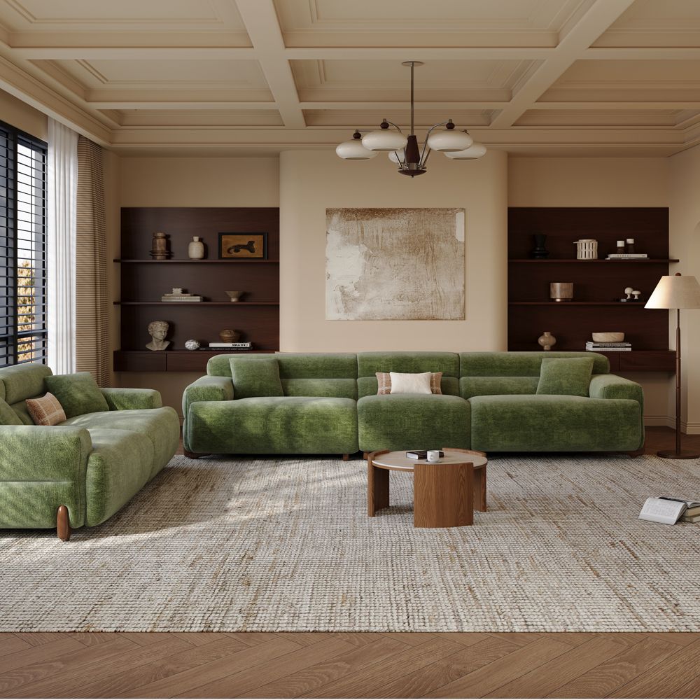 Comfortable Green Chenille Sofa Set